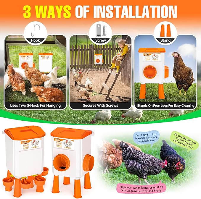 Chicken Feeder and Waterer Set, 2.1 Gallon/17.6 Pounds, Automatic Chick Feeder and Waterer Set No Waste, Chicken Lover Gifts for Women Men