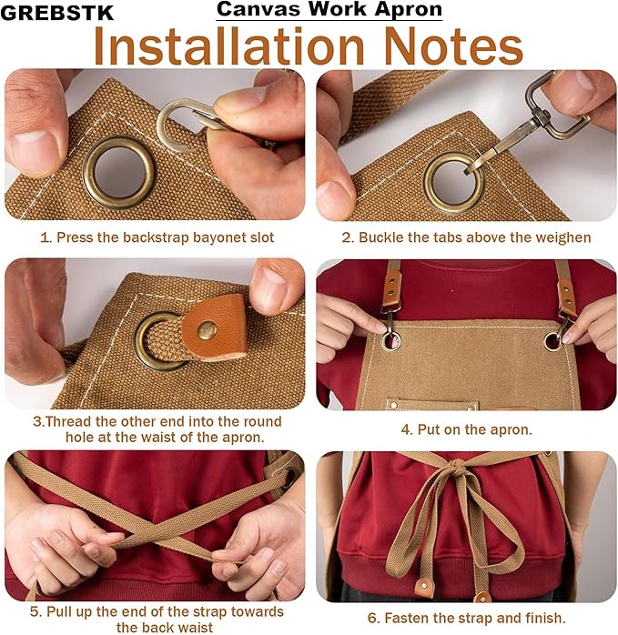 GREBSTK Work Apron Cross Back Adjustable Canvas Tool Apron for Woodworking, Gardening, Cooking