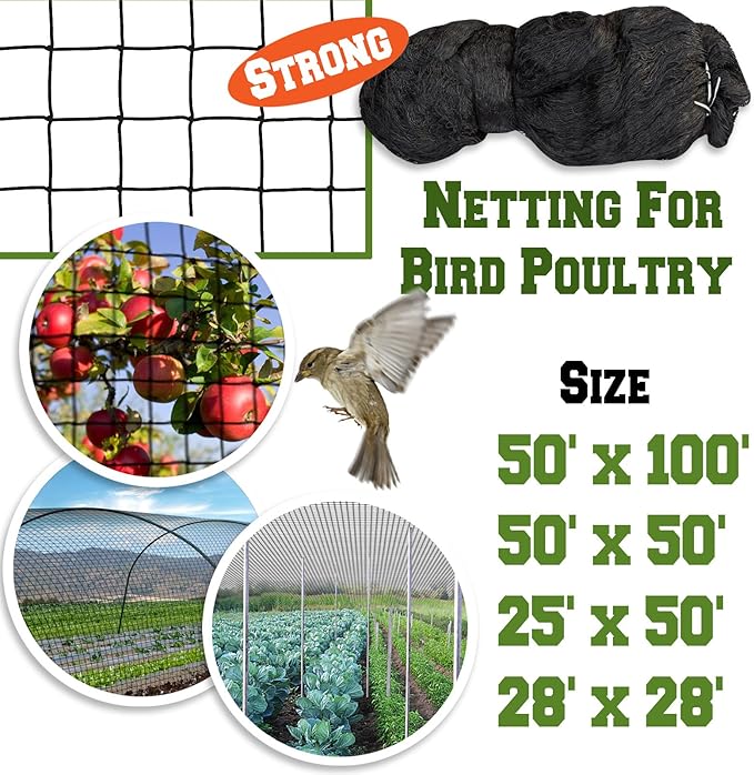 BenefitUSA Stronger Bird Netting Fruit Tree Protective Net Bird Net Pens Avaiary Game Poultry Mesh Black (28' X 28')