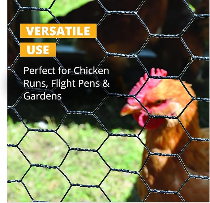 Stromberg’s PVC-Coated Galvanized Wire Fencing, 1-Inch Hex Mesh, Weatherproof, Long-Lasting & Durable for Outdoor Use, Ideal for Poultry Runs and Flight Pens, 4' x 100' Roll