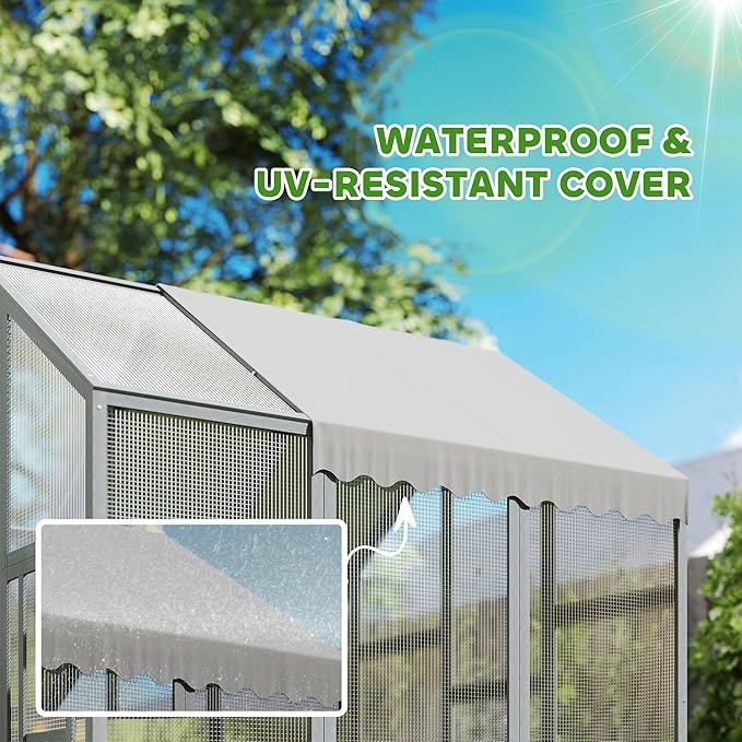 PawHut Large Chicken Run, Wooden Chicken Coop with Waterproof & Anti-UV Cover, Split Door, 2 Nesting Boxes, 2 Roosting Bars, Walk-in Poultry Pen for 6-8 Hens, for Backyard, Farm, 5.5' x 6' x 6'