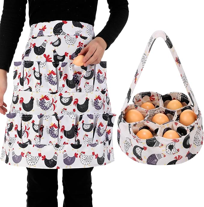 2 Pcs Egg Collecting Apron Chicken Egg Gathering Basket with 7 Pouches Holding Apron with 15 Pockets