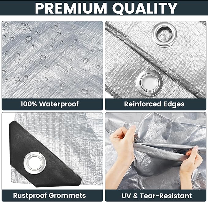 TICONN Heavy Duty Tarp Cover, Extra Thick Tarps Waterproof Tear and Rip Proof UV Resistant Tarpaulin with Reinforced Grommets and Edges (5.5 Mil, 20'x30')