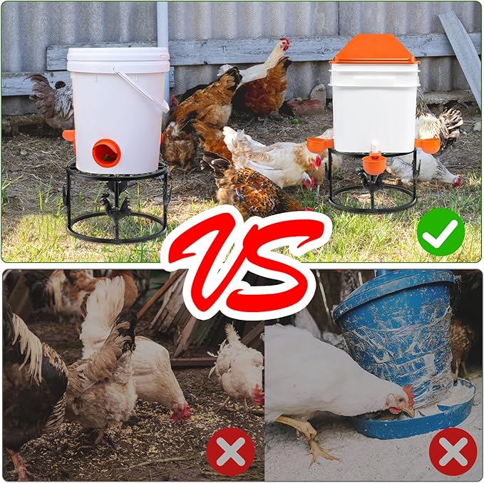 2pc Metal Stand for Chicken Feeder Waterer, Heavy Duty Chicken Water Feeder Stand Holder, Iron Chicken Feeder Buckets Barrels Stand Support Rack for Coop Poultry Indoor Outdoor (Black)