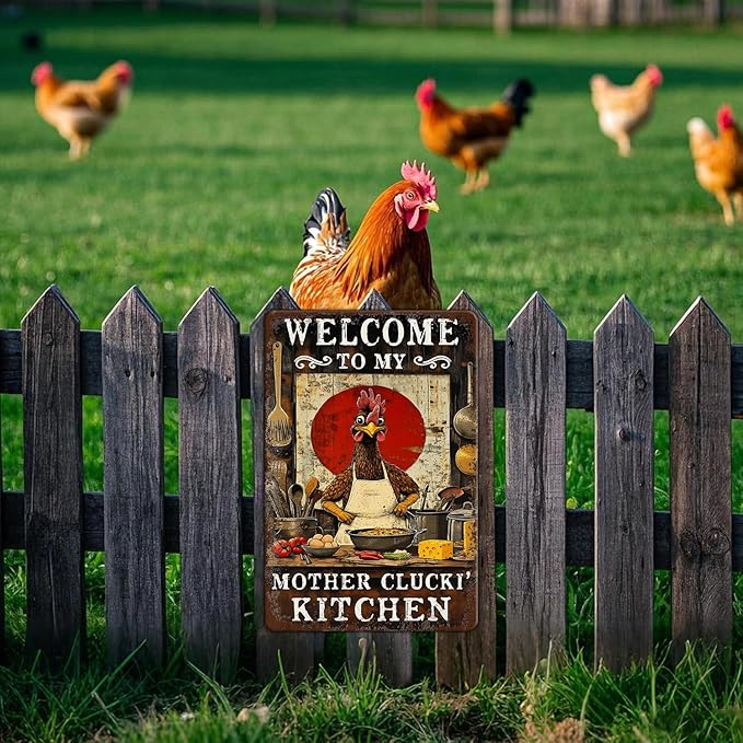 Funny Chicken Signs Welcome To My Kitchen Humorous Cartoon Rooster Cooking Aluminium Sign Metal Chicken Signs Decor Home Ktichen Farm Are Wall 12x16 Inch Vintage Chicken Signs Metal Tin Poster
