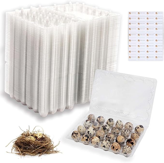 Quail Egg Cartons 90 Pieces, Quail Egg Cartons 24 Count Cheap Bulk, Clear Plastic Reusable Quail Egg Tray Container Holder for Family Quail Farm Refrigerator Storage, Market with Sticker Labels