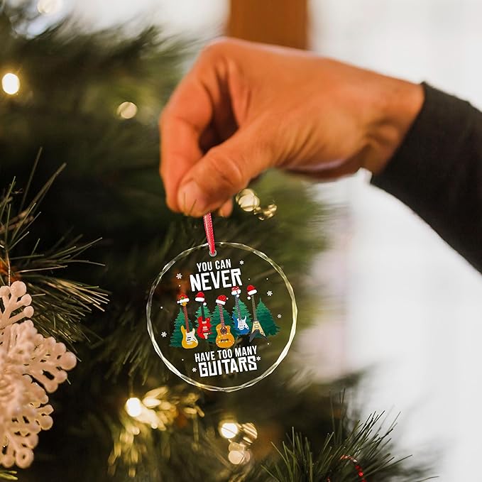Guitar Ornament 2025 - Electric Guitar Ornaments for Christmas Tree - Cool Guitarist Gifts for Guitar Lovers, Men, Women, Music Lovers, Guitar Teacher - Electric Bass Acoustic Guitar Glass Ornament