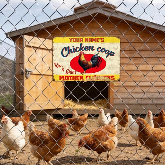 Personalized Chicken Coop Sign Custom Name Rise and Shine Metal Tin Wall Art Funny Rooster Farmhouse Decor Backyard Poultry Plaque Gift