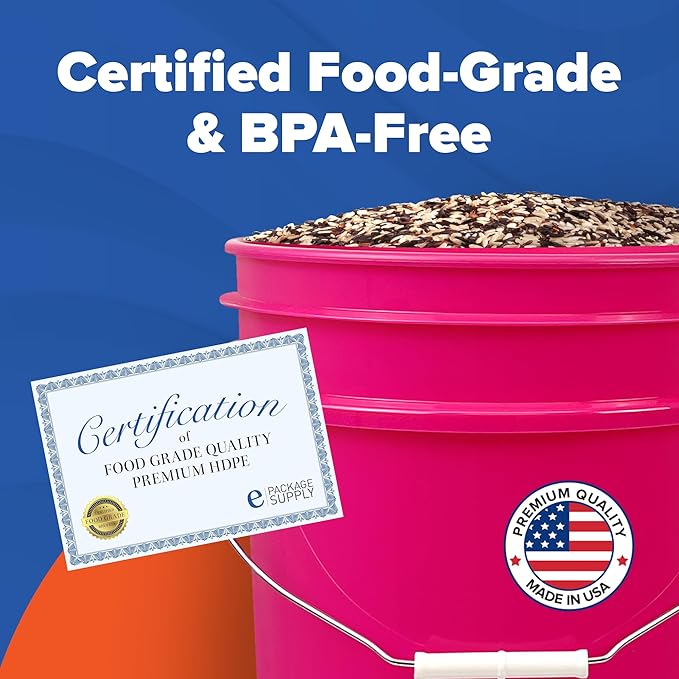 ePackageSupply 5 Gallon Plastic Bucket with Airtight Lid | Made in USA | Food Grade Bucket | BPA-Free | Heavy Duty 90 Mil All Purpose Pail | One 12" Rubber Mallet & One Lid Opener Included | 1 Pack