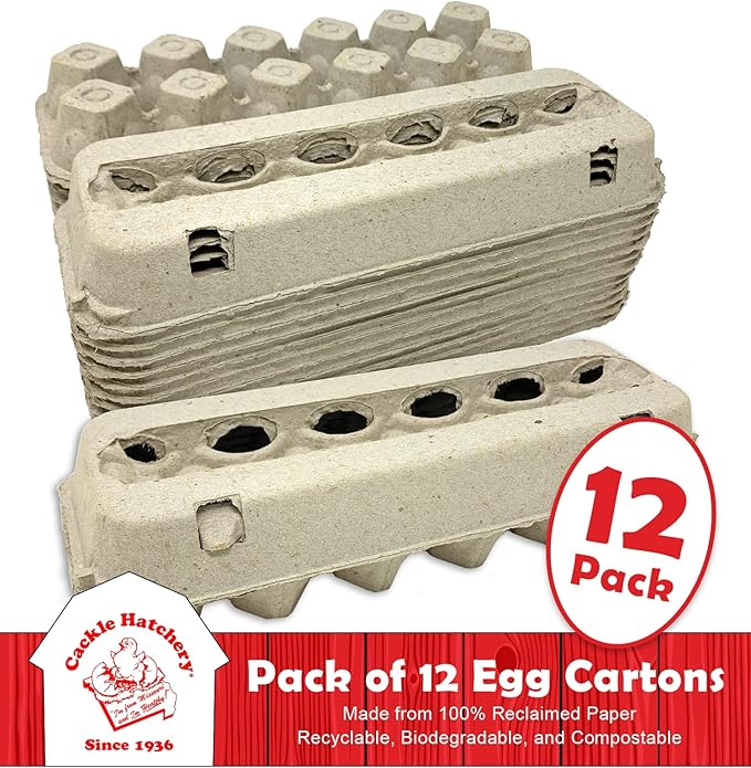 Cackle Hatchery Vented Paper Pulp Egg Cartons (12 Pack) - Holds 1 Dozen Chicken Eggs - Biodegradable & Compostable - Medium Size