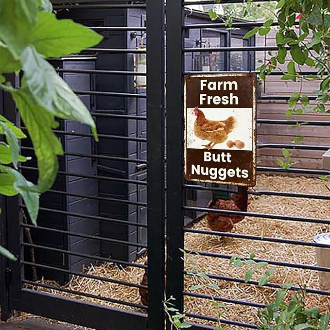 Vintage Metal Tin Sign - Farm Fresh Butt Nuggets -Chicken Egg Sale Market Farm Barn Bathroom Yardr Themed Gifts Rustic Poster Art Retro Decor 8x12 Inch