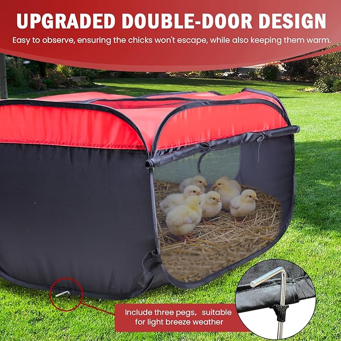 Brooder Box for Chick Starter Kit - Brooder Pen/Chicken Supplies Brooder Box with Ideal Size Brooding Up to 15 Chick, Duck and Quail(Red)
