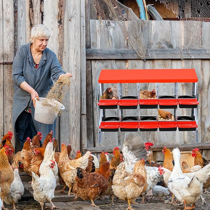 Chicken Nesting Boxes with Cleanable Pull-Out Trays - 10 Hole Metal Rollaway Nest Box for Laying Hens, Wall Mount or Placed Design for Easy Egg Collection & Cleaning