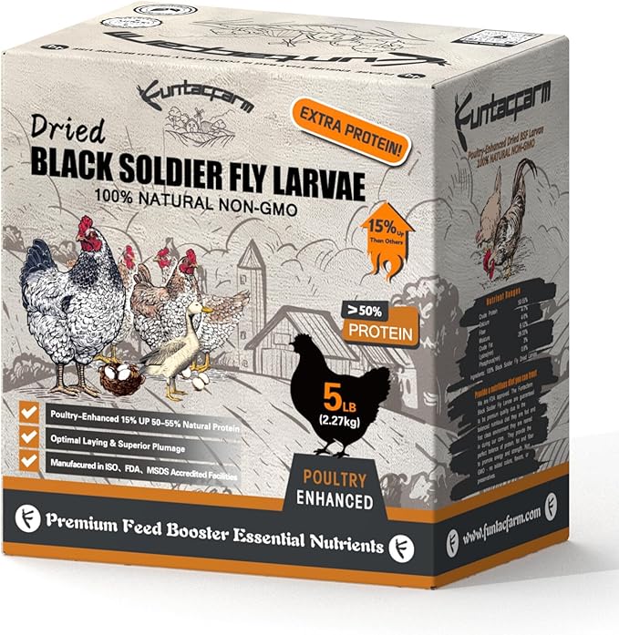 5LB Premium Dried Black Soldier Fly Larvae - Non-GMO BSFL Insect Chicken Feed with 50%+ Protein, Superior to Meal Worms for Wild Birds & Chicken Treats for Laying Hens, Grubs with More Calcium