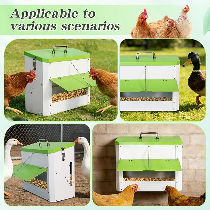 Automatic Chicken Feeder Hanging 22lb Capacity No-Waste Gravity Poultry Feeding Trough for Hens, Roosters, Ducks and Goose Coops