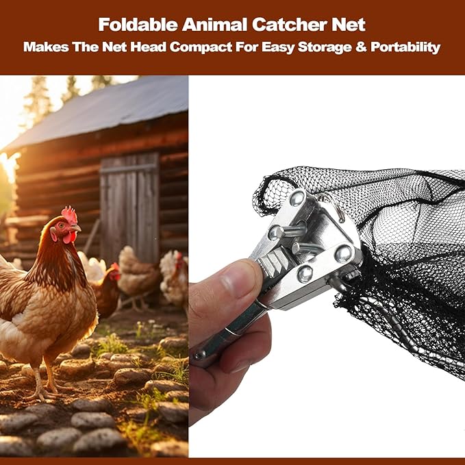 Chicken Catching Net, Animal net with Extendable 46 Inch Stainless Steel Pole, Chicken Net for Chickens, Ducks, Birds Cats, Dogs，Fishnet, Chicken Catcher for Poultry Supplies