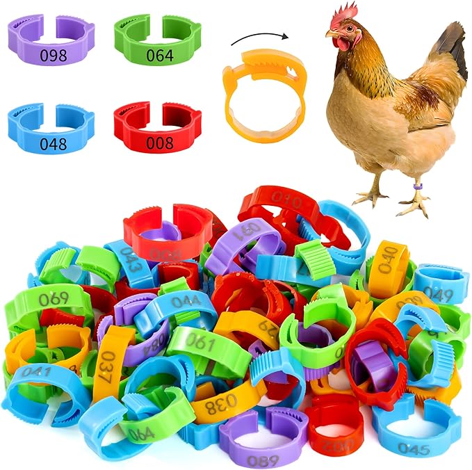 100pcs Chicken Leg Bands, 14-22mm Adjustable Poultry Tags, Durable Multi-Colored Hens Identification Leg Rings, Chicken Coop Accessories for Chickens, Chick, Ducks, Goose, Turkey, Birds