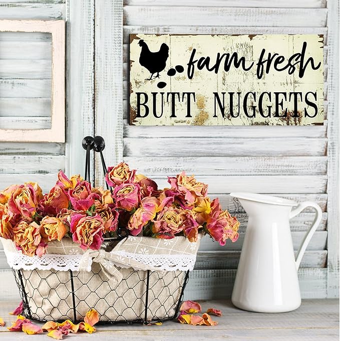Farm Fresh Chicken Wall Decor Chicken Coop Sign Accessories Rustic Hen House Deco Farmhouse Wooden Door Decoration for Home Kitchen Decoration(Vintage Color)