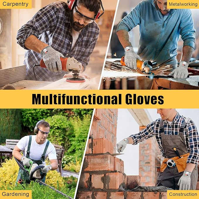 2 Pairs Cut Resistant Gloves Level 5 Protection, Food Grade Cut Proof Gloves, Safety Anti Cutting Glove