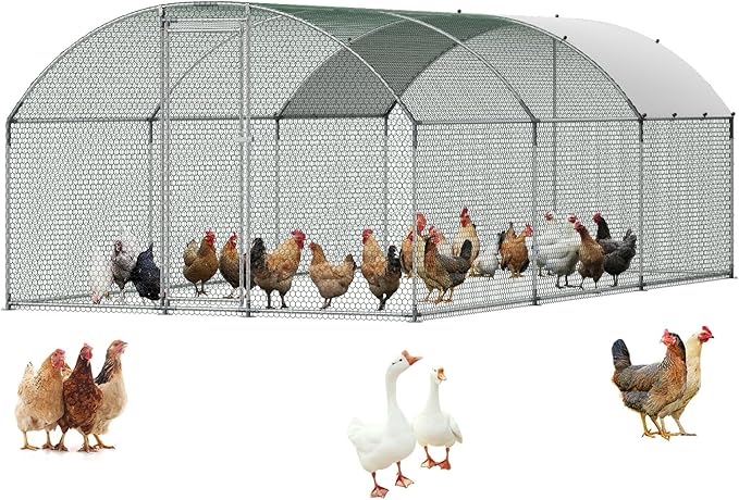 VEVOR Large Metal Chicken Coop with Run, 19.6 x 9.8 x 6.5 ft Walkin Chicken Coop for Yard with Waterproof Cover, Dome Roof Large Poultry Cage for Hen House, Duck Coop and Rabbit Run