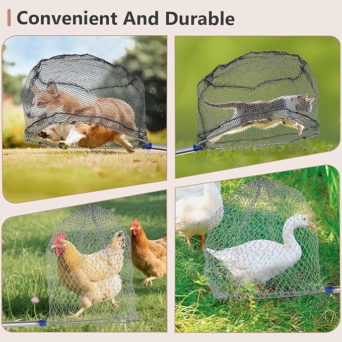 Chicken Catching Net 2 Pcs,Adjustable from 29-74 inches Chicken Net, Suitable for Catching Outdoor Animals Such as Chickens, Ducks, Fishnet,Geese,Birds (2 Nets, 1 Pole Included)