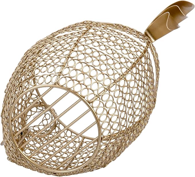 MyGift Vintage Brass Tone Metal Wire Fresh Egg Gathering Basket in Decorative Chicken Shaped Design, Farmhouse Easter Decor Egg Display Storage Basket for Counter