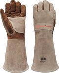 Leather Welding Gloves for Men and Women, BBQ Gloves Fireproof and Heat Resistant Mitts for Cooking, Firefighting, Fireplace, Oven, Baking, Stove, Pot Holder, Yark Work Thorn Proof