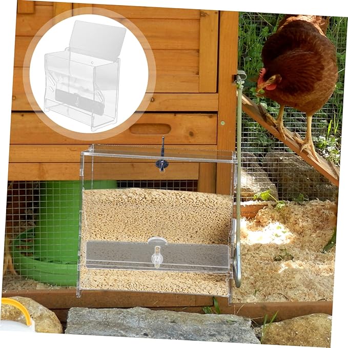 VANZACK Automatic Chicken Feeder Acrylic Food Bowl for Routine Chickens PET Cage Feeding Container 1.5L Capacity for Parrots and Cockatiels