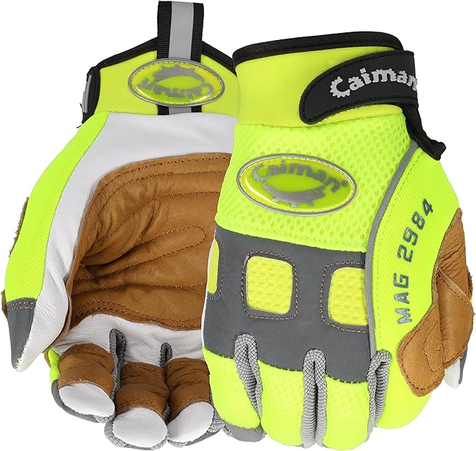 Caiman MAG, Multi-Activity Glove with Goat Grain Leather Patch Palm, Hi-Vis AirMesh Back, Pinch'd-Tip Fingers, Neoprene Knuckle, High-Vis Yellow/Gold, 2X-Large (2984-7)