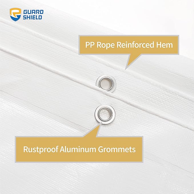 GUARD SHIELD Tarps Heavy Duty Waterproof 8x10 Feet White Poly Tarp Cover Outdoor Thick UV Resistant Tarpaulin with Grommets 10mil (2-Pack)