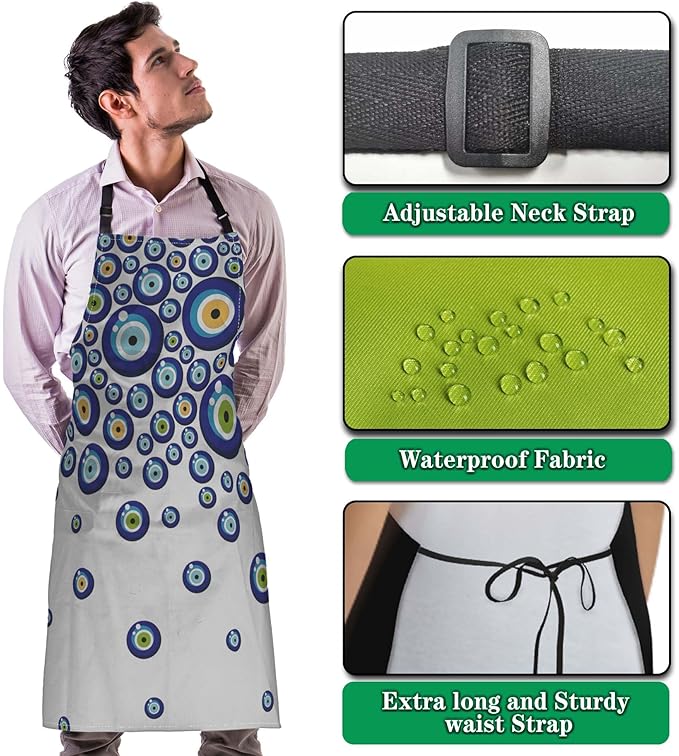 Housekeeping Apron for Women Blue Evil Eye Funny Aprons for Men for Kitchen Cooking Restaurant BBQ Painting Crafting Gardening 27” (W) x 31” (H), Waterproof Aprons