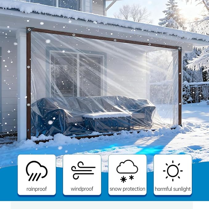15x17FT Clear tarps, Heavy Duty Waterproof, Vinyl Tarp with Metal Grommets, UV & Tear Resistant, Clear Plastic Tarp for Porch, Outdoor, Patio, Chicken Coop Cover