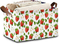 Strawberry Storage Basket with Handles,White Flowers Collapsible Rectangle Organizer Bin for Room Decoration Books Box Baskets 17x11.5x10Inch