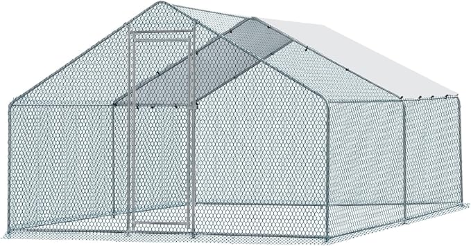 VINGLI Large Metal Chicken Coop for Chickens, Walk-in Chicken Run with Waterproof Anti-UV Cover, Heavy-Duty Chicken Pen with Security Lock for Outdoor Backyard Farm Use (13.1'Lx9.8'Wx6.5'H)