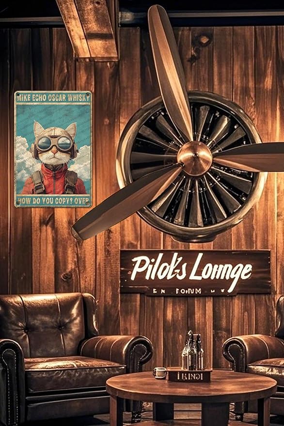 Cat Pilot Mike Echo Oscar Whisky Cat Lover Metal Tin Sign Poster Wall Plaque Vintage Bathroom Warn Man Cave Bar Kitchen Farm Yard Garden Garage Club Metal Tin Signs Wall Decor 16x12 Inch