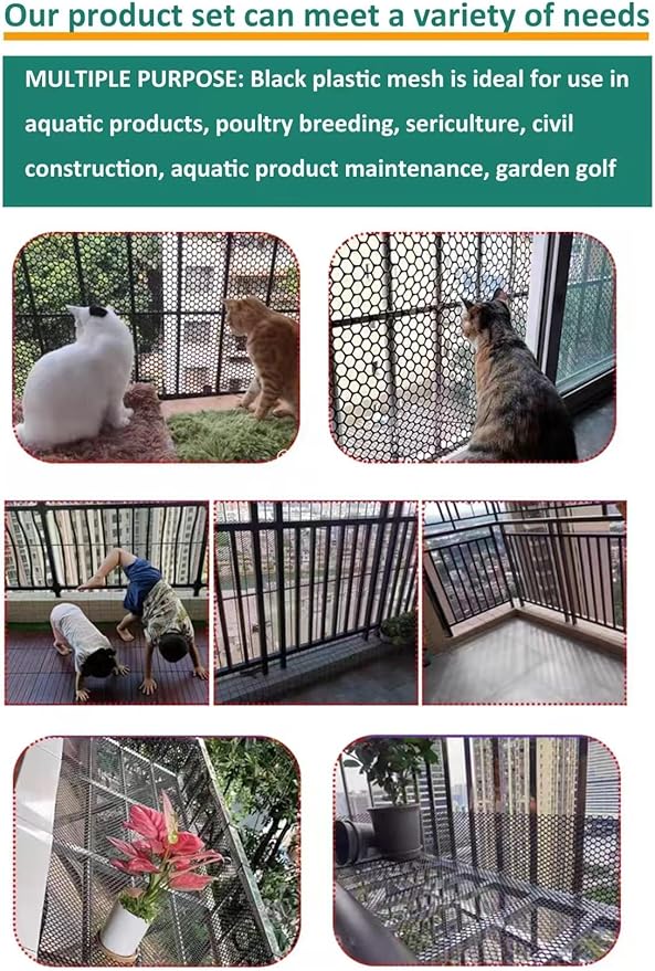 Upgraded Plastic Chicken Wire Fence Mesh(24INx20FT) - Black/Green/White Colors 0.3" Openings,for Garden Net, Poultry Fencing, Chicken Wire Frame,Animal Cage Fence,Floral Netting(Black)