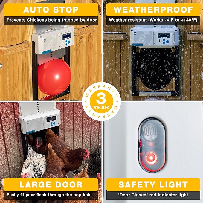 Automatic Chicken Coop Door Opener, ChickenGuard One in All 4 Colours, Timer/Light Sensing, Winter Mode, Auto-Stop & Predator Proof, 3 Power Options, Solar, Battery or Electric (Blue + Solar Kit)
