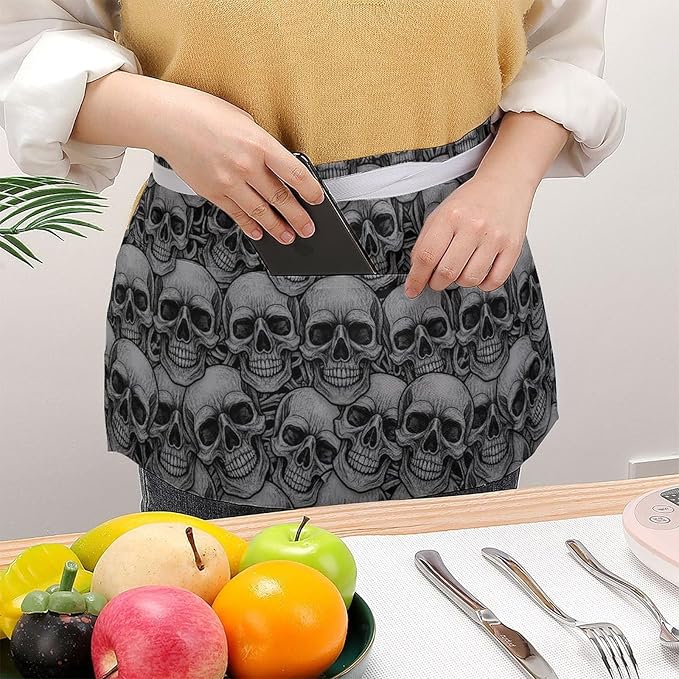 Unisex Chef Waiter Apron Waist Half Short Serving Aprons with 3 Pockets