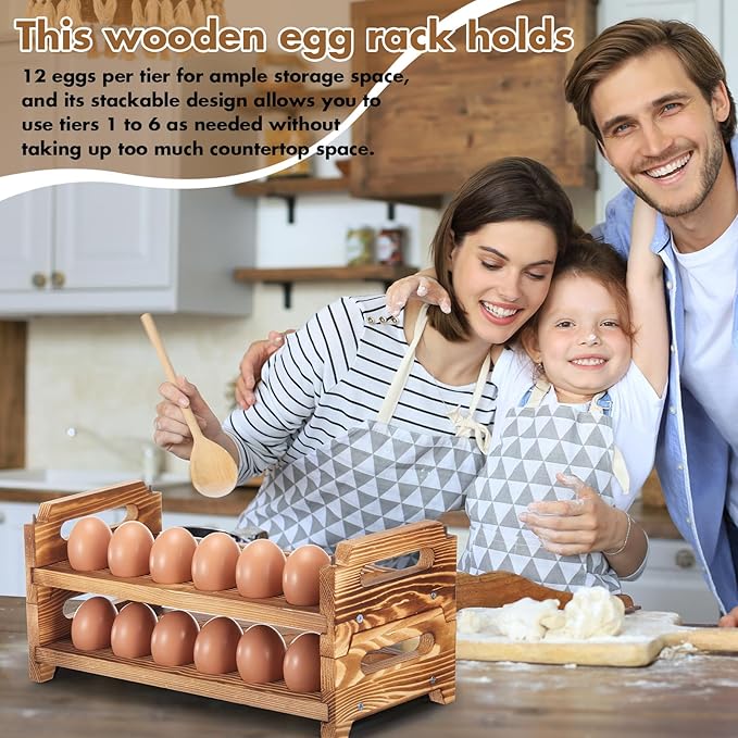Maxcheck 6-tier Stackable Wooden Egg Holder, Large Capacity for 108 Eggs, Countertop Storage Rack with Handles for Kitchen Organization and Fridge, Farmhouse Easter Egg Display