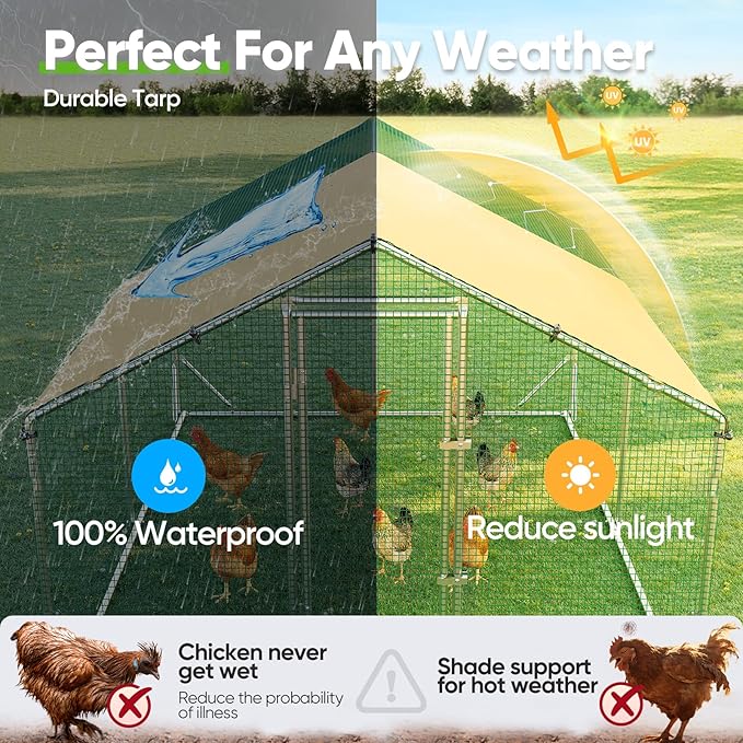 Quictent Premium Large Metal Chicken Coop Run Upgraded with Reinforced Hardware Cloth & 1.26" Galvanized Metal Tube, Walk-in Poultry Cage for Outdoor Yard Farm, Waterproof Cover, 13.1x9.8x6.6FT