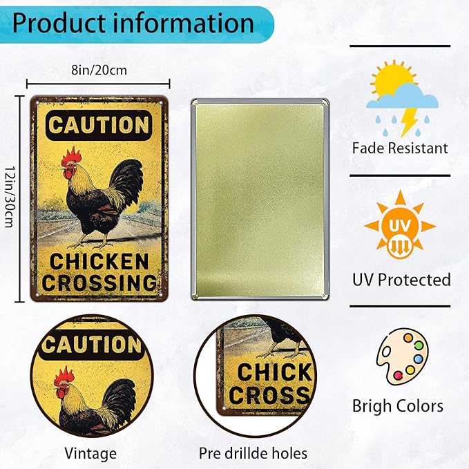 Funny Chicken Signs Chicken Crossing Aluminium Sign Metal Chicken Signs Decor Home Ktichen Farm Are Wall 12x8 Inch Vintage Chicken Signs For Coop Metal Tin Signs Poster