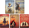 5pcs Vintage Western Cowboy Tin Sign - Retro Metal Wall Art Decor for Garage, Man Cave, Bar, or Home - 8x12 Inch - Perfect for Western Theme, Rustic Decor, and Gift Ideas