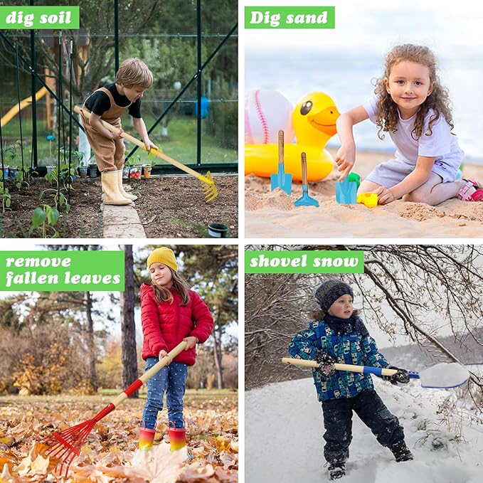 Kids Gardening Tools Set, Gardening Set for Kids, Outdoor Backyard Farm Digging Toys with Wheelbarrow Shovel, Rake, Trowel, Fork, Birthday Gifts for Boys Girls Age 3+