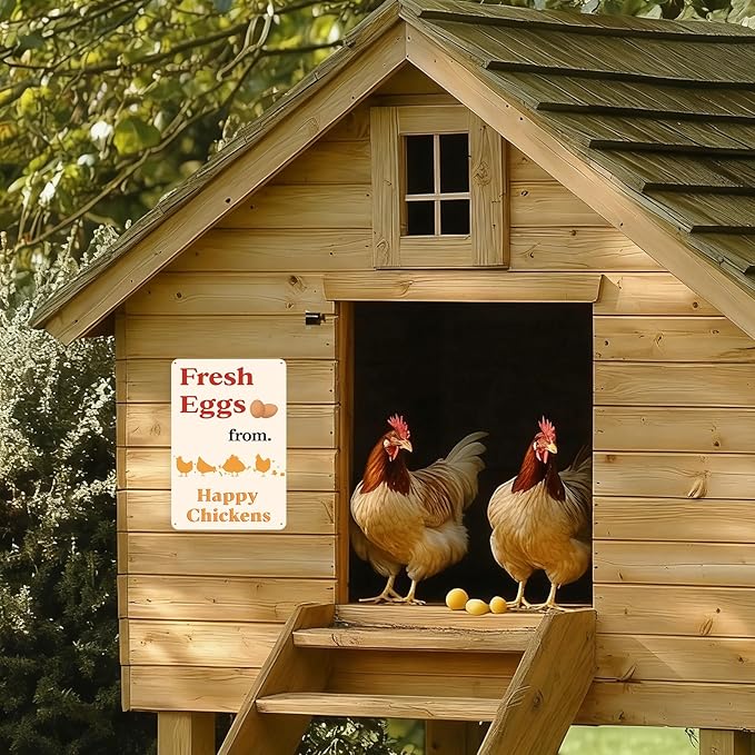 Farm Fresh Eggs Sign Chicken Coop Decor Home Decor Gifts Outdoor Patio Signs Cute Garden Tin Sign 8×12 Inches For Yard Home Kitchen