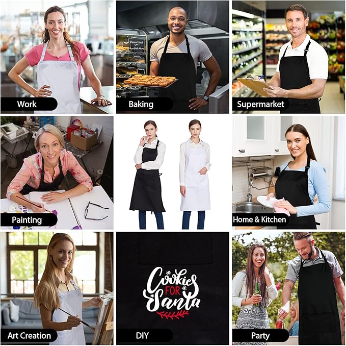 Jubatus 2 Pack 100% Cotton Aprons with 2 Pockets Cooking Chef Kitchen Adjustable Bib Apron for Women Men, Black
