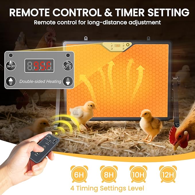 Chicken Coop Heater Brooder Plate, 180W Dual-Heating Chicken Heater Built-in Thermostat | Cycle Mode | Light, Remote Control Chick Heater for Coop, Adjustable Chicken Warmer for Poultry, UL-Compliant