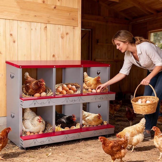 2 Hole Chicken Nesting Box for Laying Hens - Automatic Rollout Egg Collection, Heavy Duty Metal Nesting Boxes with Swing Perch for Chicken Coops, Secure & Easy Clean Poultry Nest Box