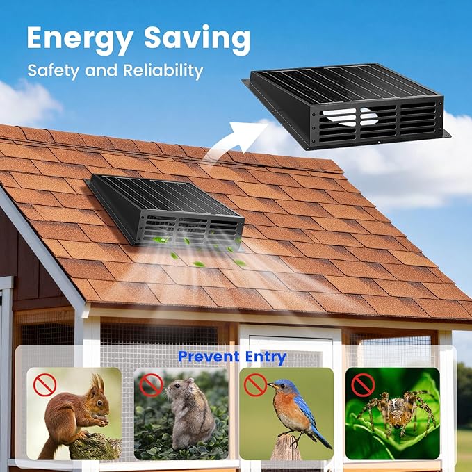 25W Solar Fan for Chicken Coop, 430CFM Solar Exhaust Fan with IP67 Waterproof Solar Panel-No Wiring Required, Easy Install Greenhouse Fan for Shed, Attic,Barn, Dog House