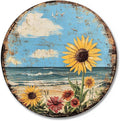 Round Tin Sign Summer Sunflower Metal Tin Sign for Home Farm House Rustic Garden Yard Vintage Outdoor Outside Porch Wreath Wall Funny Decor 12 Inch