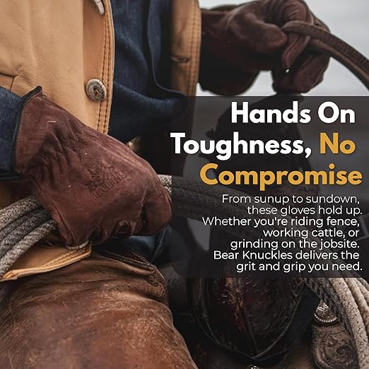 Bear Knuckles Regular Duty Brown Cowhide Leather Work Gloves | Patented Pre-Curved Finger Design